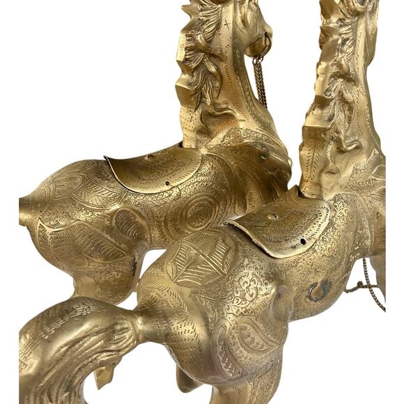 Large 15” Hand-Engraved Solid Brass Horses – Heavy Vintage Decor (Pair) - Picture 4 of 6